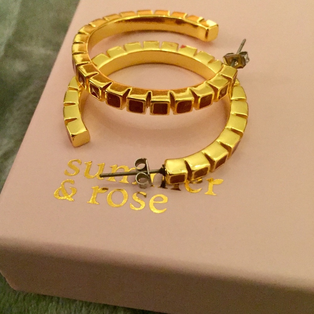 Summer & Rose Olivia Enamel Red and Gold Hoops NEW
